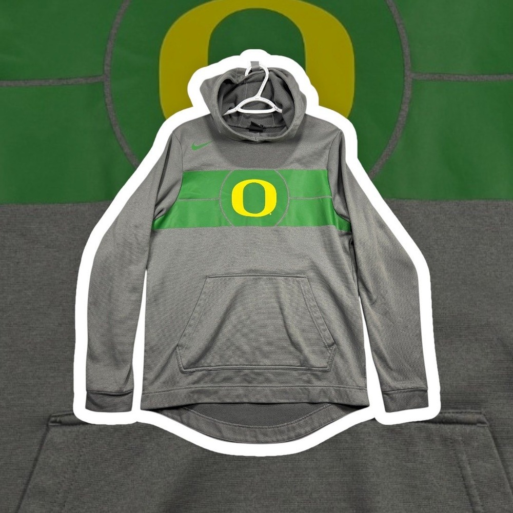 Nike Dri-FIT Oregon Ducks Hoodie Mens M Gray Green Stripe Performance Pullover